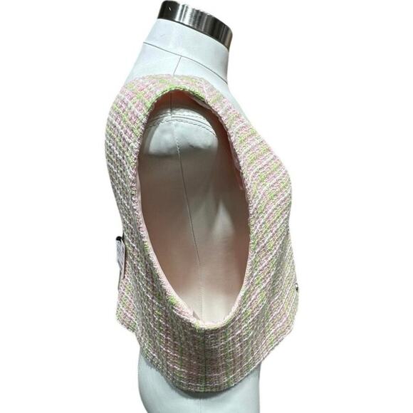 ZARA Pink & Green Tweed Cropped Vest - Vintage-Inspired Button Front Top - Picture 8 of 9